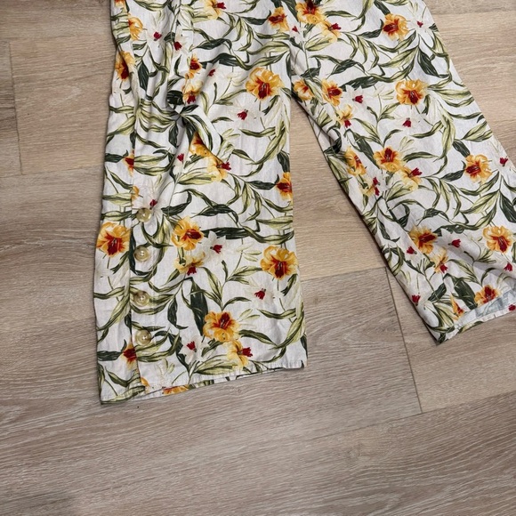 Kensie Jeans 100% Linen Floral Print Jumpsuit Relaxed Boho Lagenlook Sz Large - Picture 5 of 12